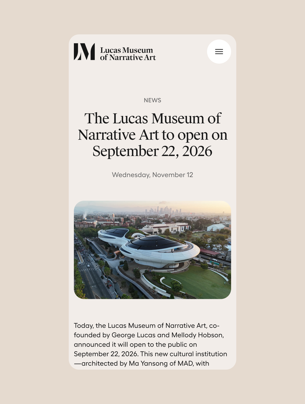 Press release page announcing opening date