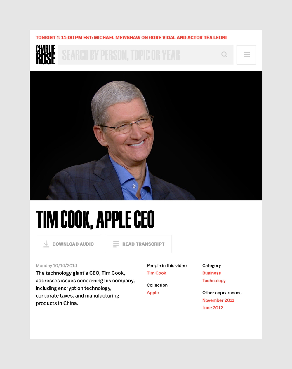 Charlie rose 10a tablet detail